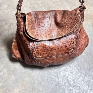 Maxx New York Brown Crocodile-Embossed Leather Shoulder Bag